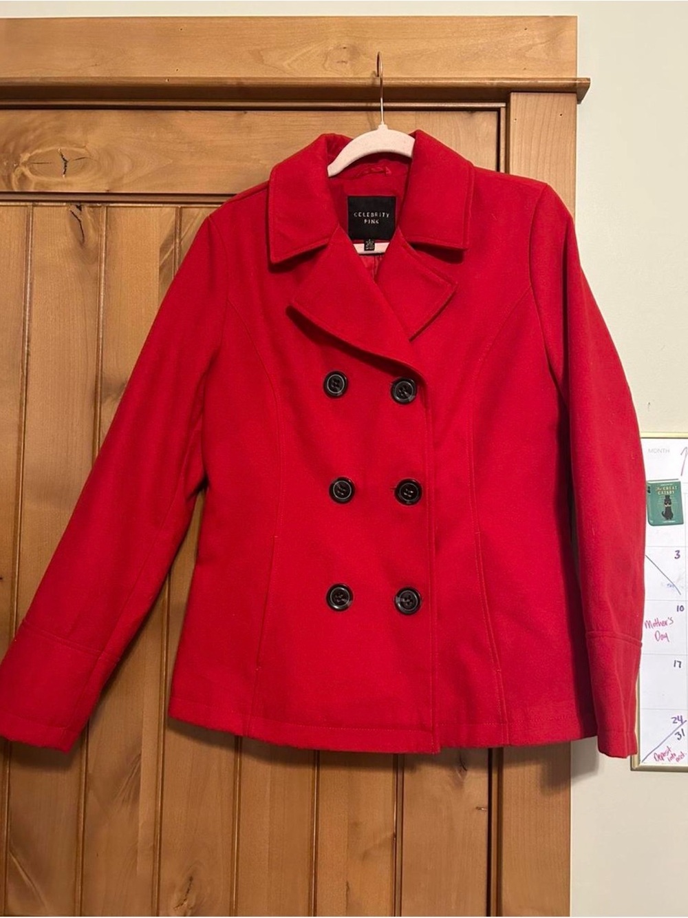 Celebrity Pink Red Double-Breasted Peacoat